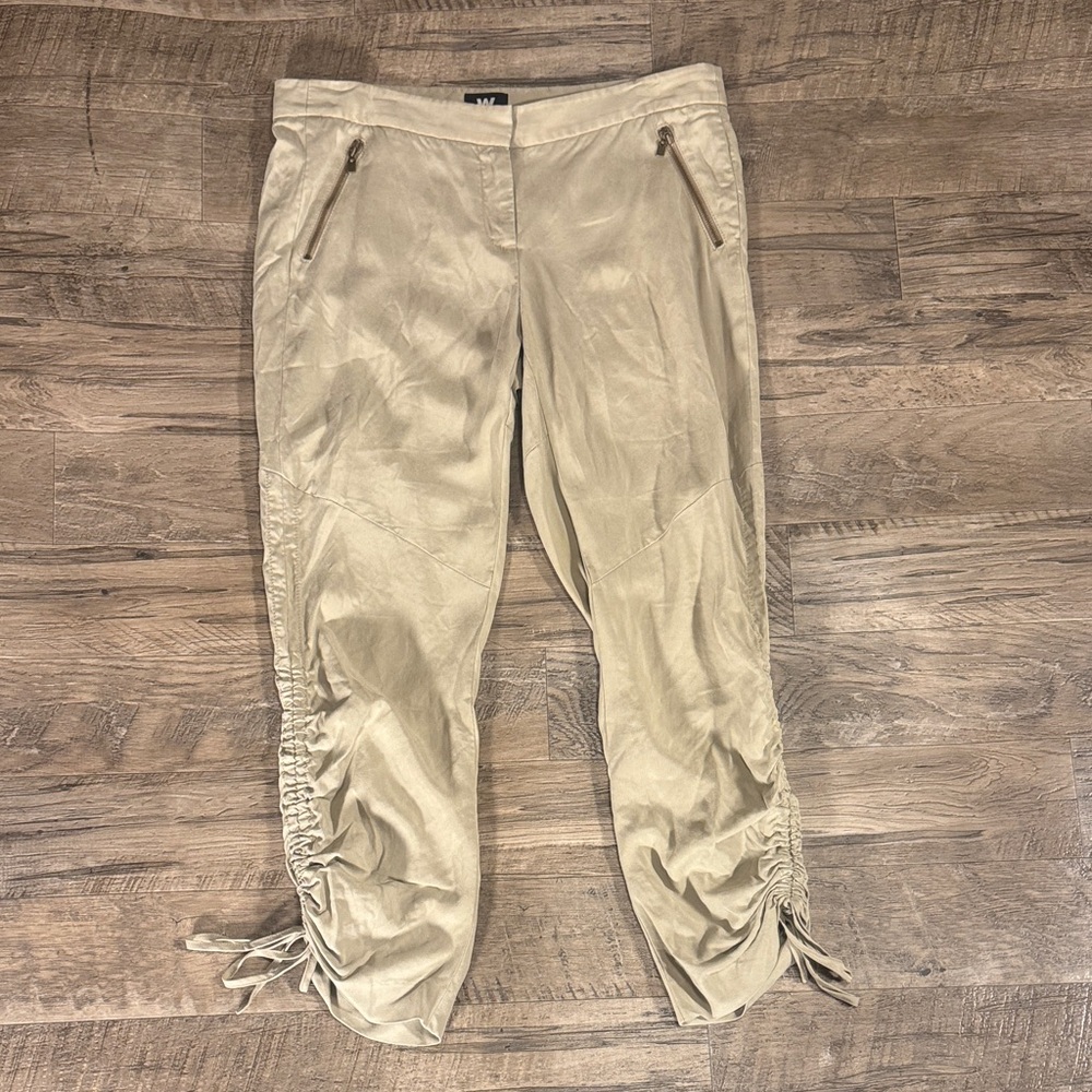 W by Worth Khaki Ruched Capri Pants - Size 6
